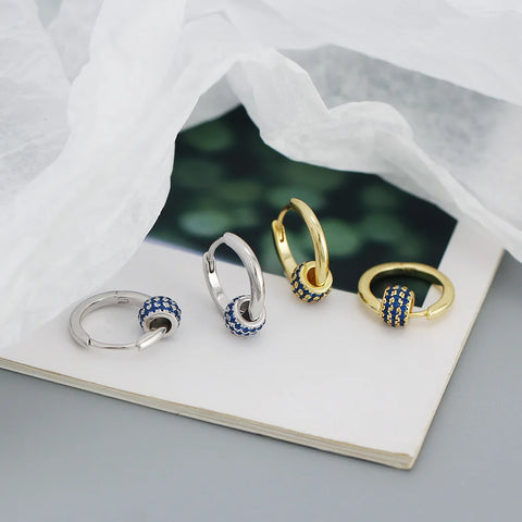 925 Sterling Silver Minimalist Rotary Colored Diamond Beaded Earrings Stylish Simple Earrings for Women Hainon 936