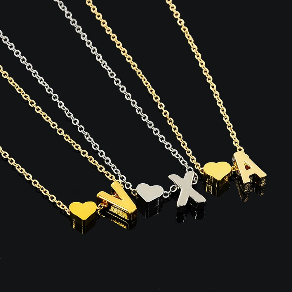 Tiny Heart Dainty Initial Necklace Gold Silver Color Letter Name Choker  For Women Pendant Jewelry Gift