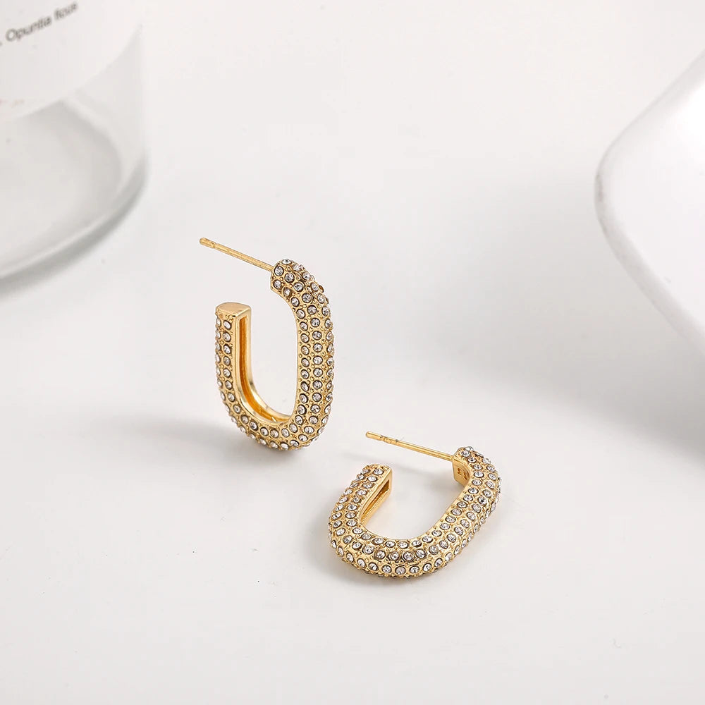 Fashion CZ Zircon Round Huggie Hoop Earrings for Women Geometric U Shape Ear Buckle Hoops Gold Plated Stainless Steel