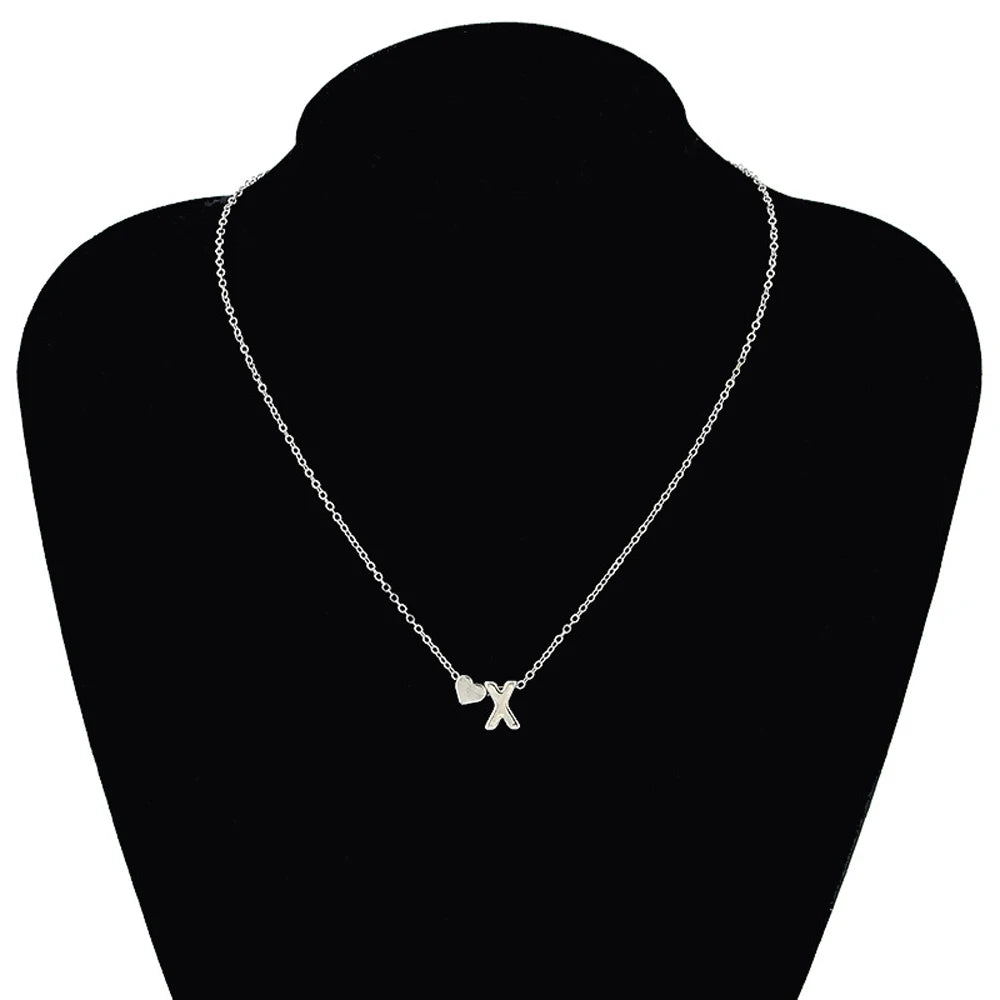 Tiny Heart Dainty Initial Necklace Gold Silver Color Letter Name Choker  For Women Pendant Jewelry Gift