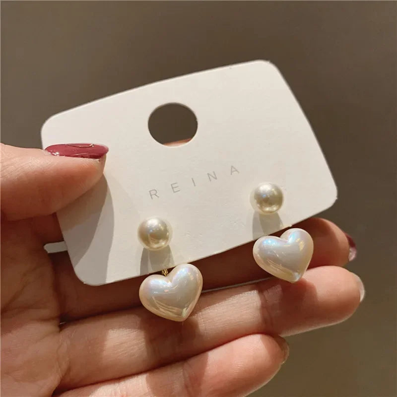 Fashion Contracted Heart Pearl Fine Earrings Joker Sweet Elegant Temperament Women Drop Earring Fashion Jewelry