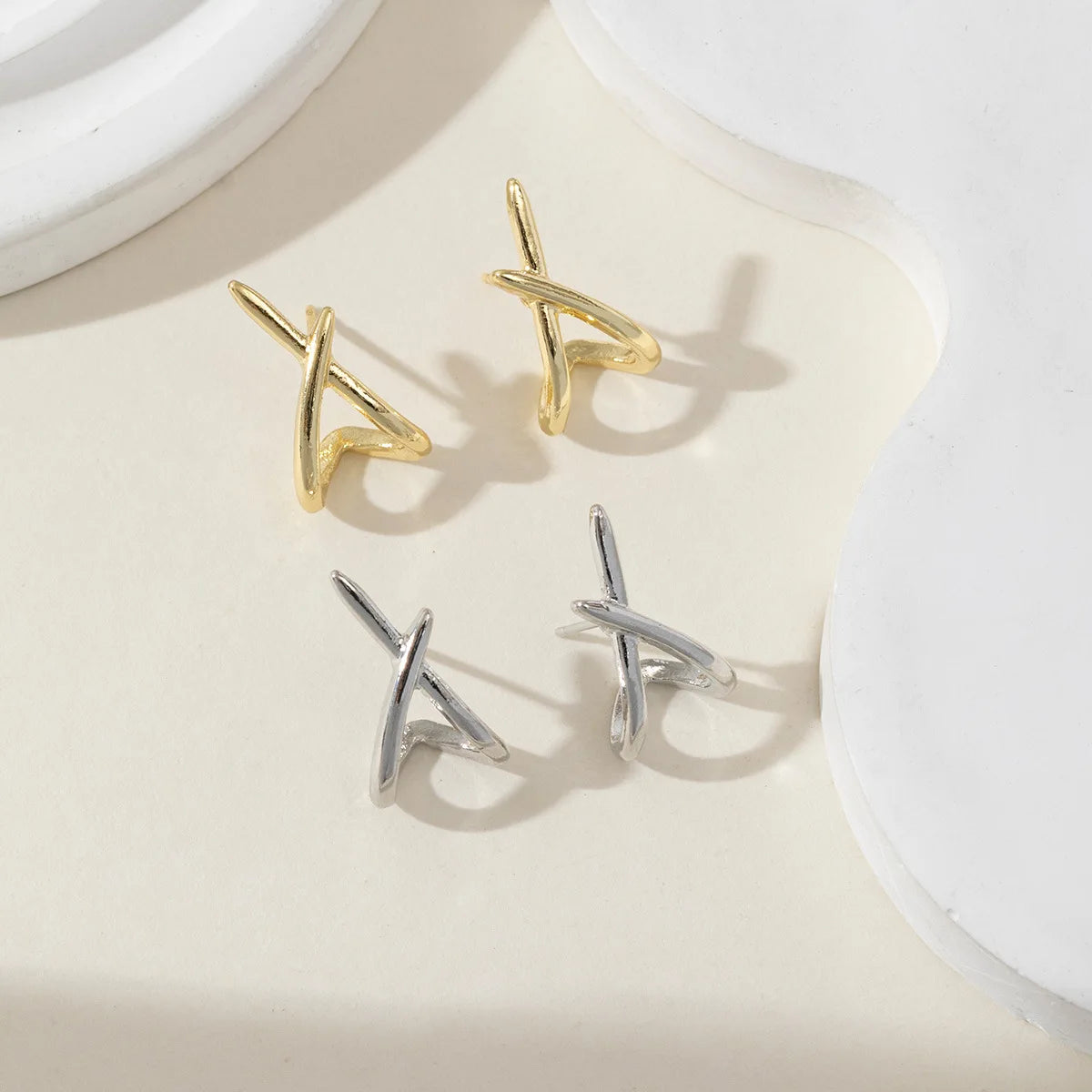 Trendy Gold Color Cross Stud Earrings for Women Dainty Simple Minimalist Earring Fashion Jewelry Party Gifts