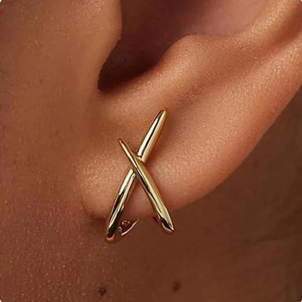 Trendy Gold Color Cross Stud Earrings for Women Dainty Simple Minimalist Earring Fashion Jewelry Party Gifts