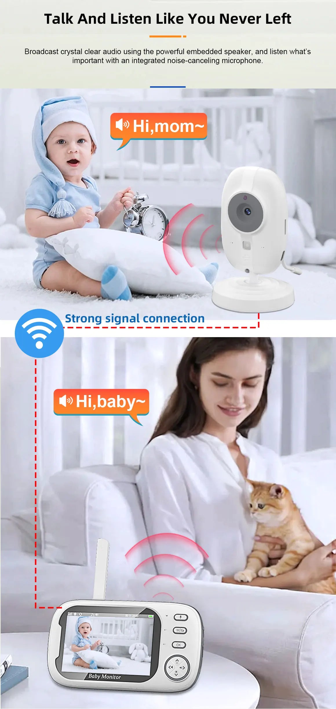 3.5 inch Wireless Video Baby Monitor Night Vision Temperature Monitoring 2 Way Audio Talk Baby Nanny Security Camera