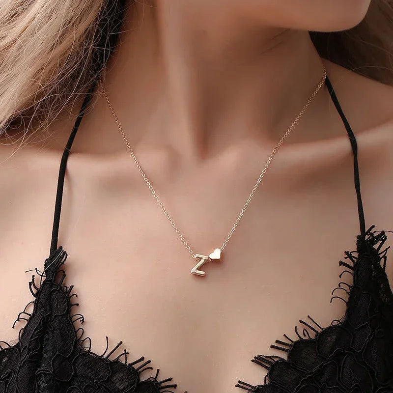 Tiny Heart Dainty Initial Necklace Gold Silver Color Letter Name Choker  For Women Pendant Jewelry Gift