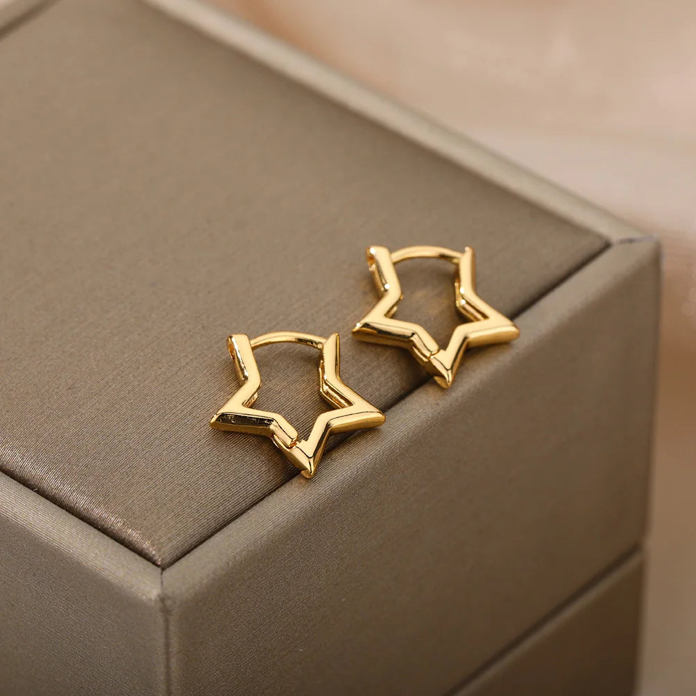Stainless Steel Star Hoop Earrings