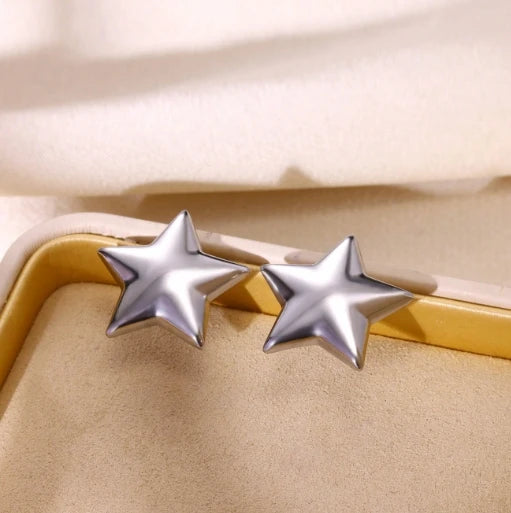 Stainless Steel Star Hoop Earrings