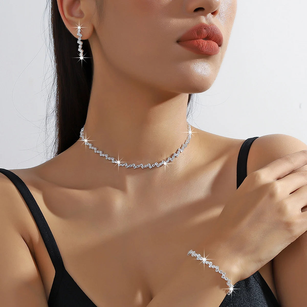 Shiny Silver Plated Collarbone Chain Necklace Bracelet Jewelry, Women's Minimalist Starry Sky Accessories