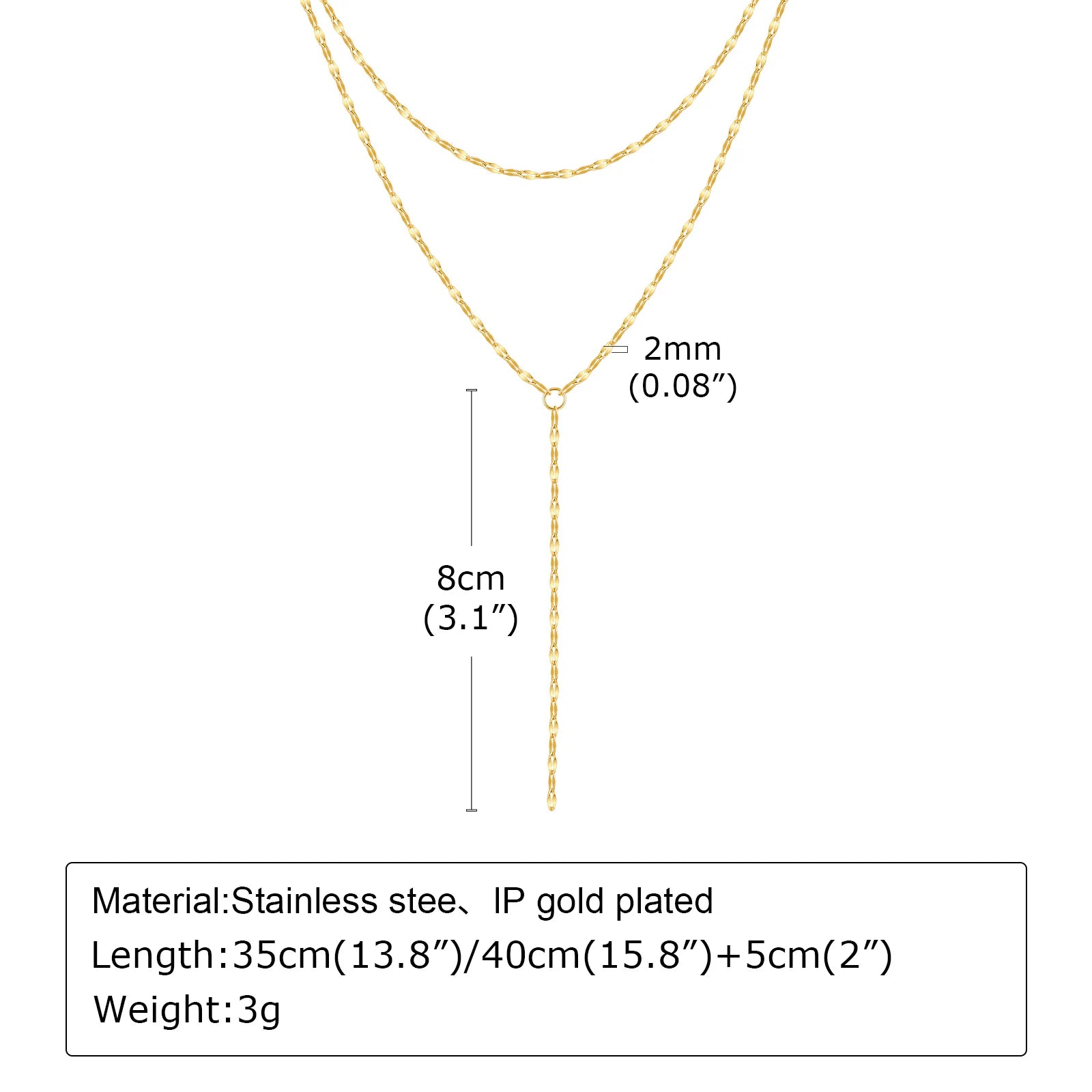 Stainless Steel Lip Chain,Double Layered Fringe Necklace,Gold Color Chaoker Fashion Jewelry Long Neckalce Sets
