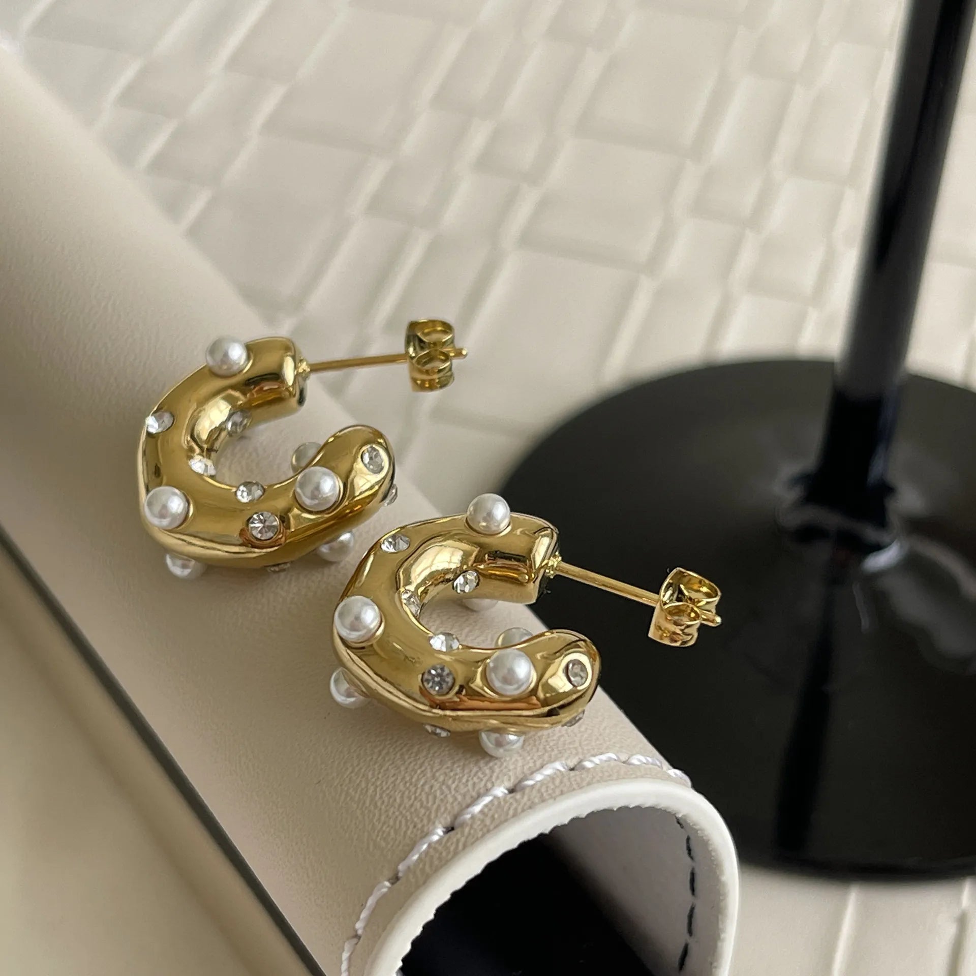 Retro Personality Colorful Zircon C Shape Stud Earrings for Women Charm Gold Color Stainless Steel Crystal Dangle Jewelry Gift