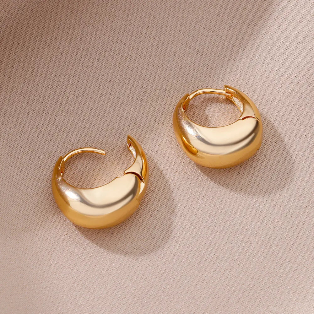 Chunky Drop Hoop Earrings - Stainless Steel Gold / SilverColor