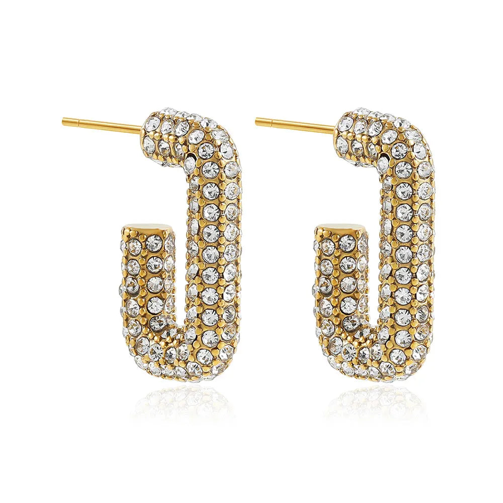 Fashion CZ Zircon Round Huggie Hoop Earrings for Women Geometric U Shape Ear Buckle Hoops Gold Plated Stainless Steel