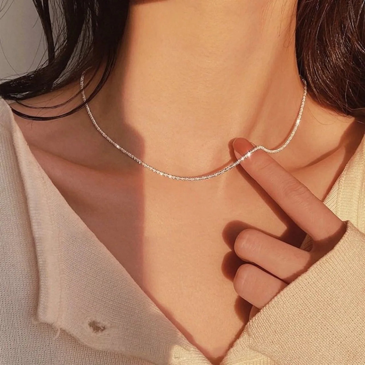 Shiny Silver Plated Collarbone Chain Necklace Bracelet Jewelry, Women's Minimalist Starry Sky Accessories