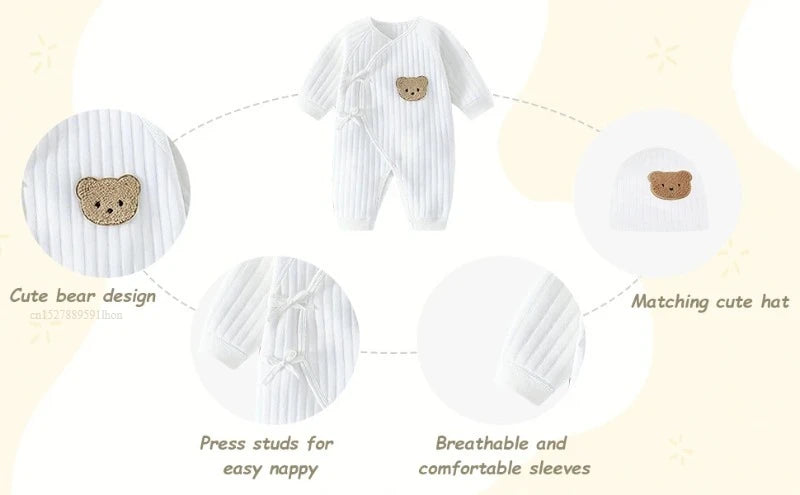 Boys Girls One Piece Outfit  100% Cotton Newborn Baby Long Sleeve Romper Infant Solid Knitting Thin Jumpsuit For Seasons