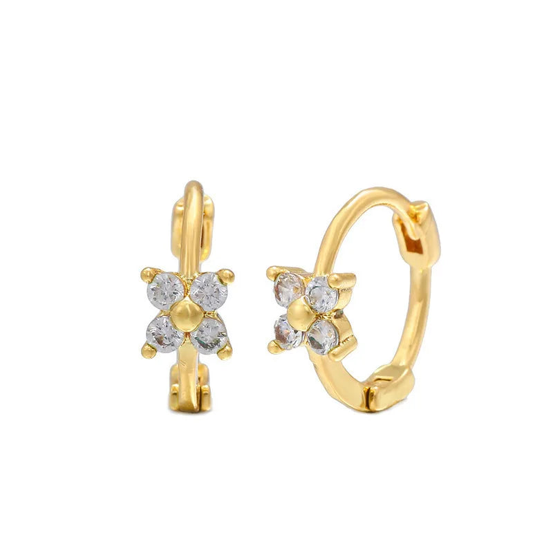 Dainty Tiny Layered Gold Plated Copper Metal Paved CZ Huggie Hoop Earrings for Women Girls Luxury Elegant Catilage Hoops Jewelry