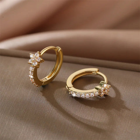 Fashion Stainless Steel Zircon Hoops Earrings Vintage Crystal Zirconia