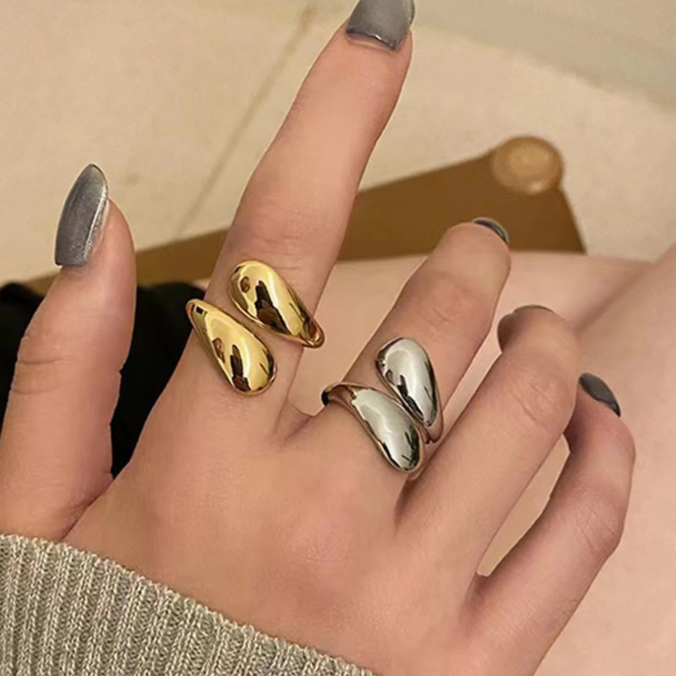 Simple Water Drop Open Ring, Suitable for Daily Wear and Vacation Wear