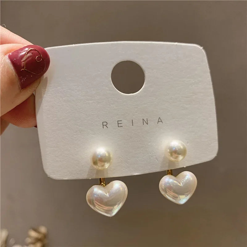 Fashion Contracted Heart Pearl Fine Earrings Joker Sweet Elegant Temperament Women Drop Earring Fashion Jewelry