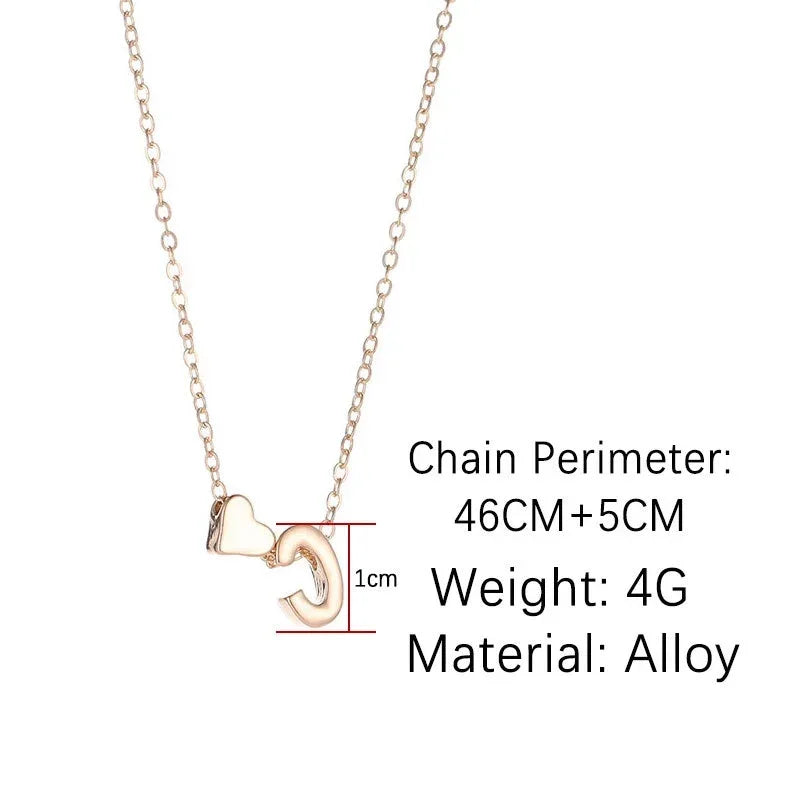 Tiny Heart Dainty Initial Necklace Gold Silver Color Letter Name Choker  For Women Pendant Jewelry Gift