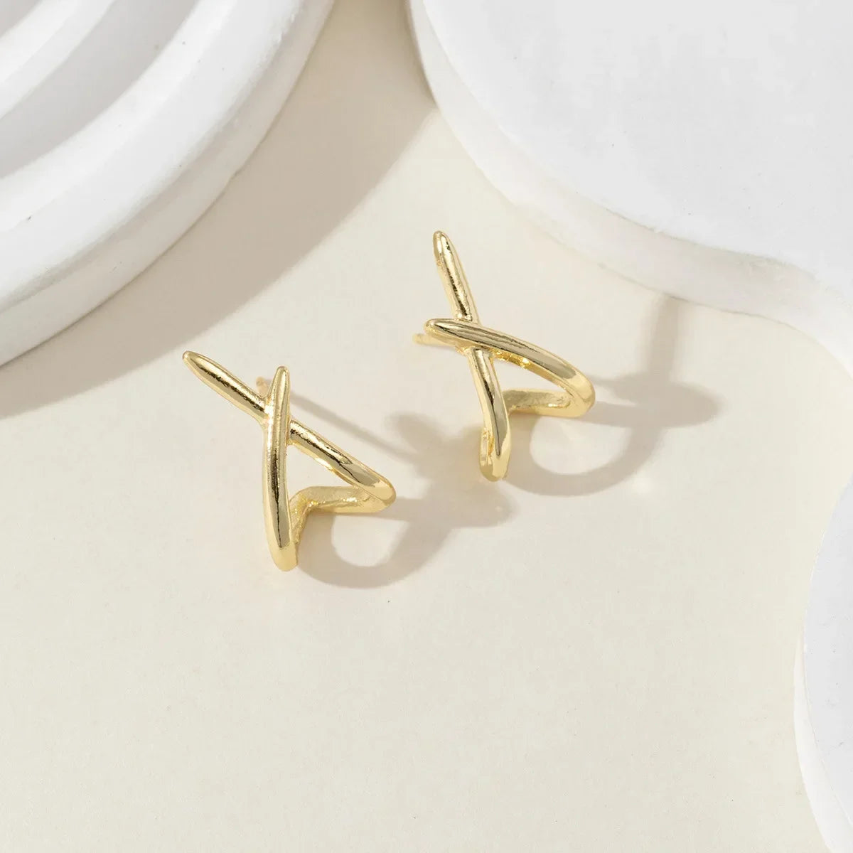 Trendy Gold Color Cross Stud Earrings for Women Dainty Simple Minimalist Earring Fashion Jewelry Party Gifts