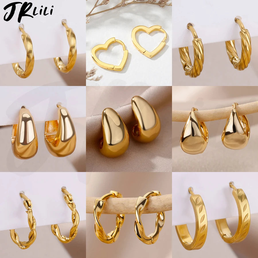 Chunky Drop Hoop Earrings - Stainless Steel Gold / SilverColor