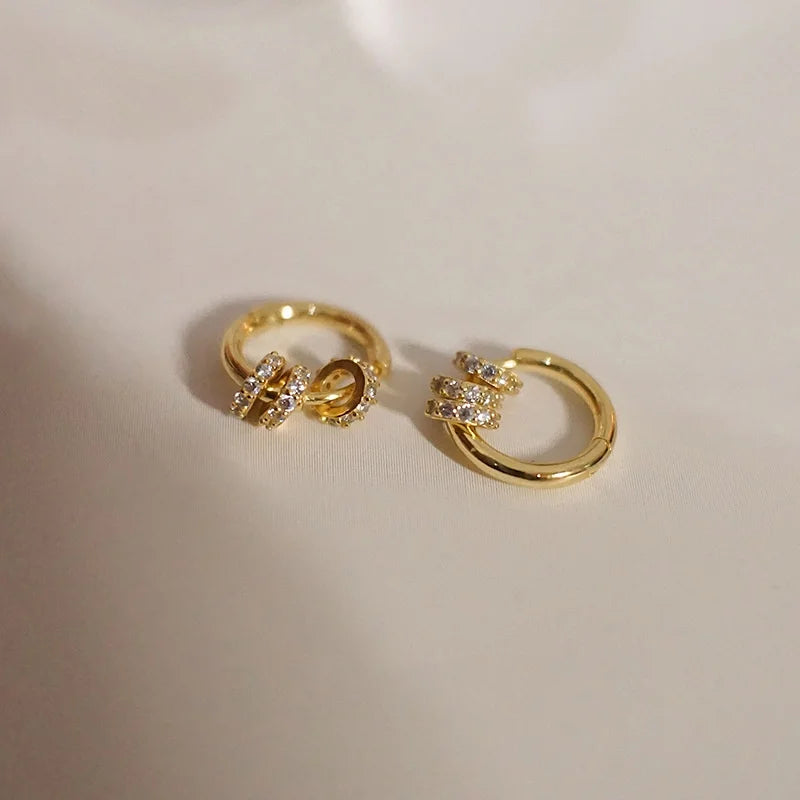 Stainless Steel Gold Plated Huggie Hoop Earrings Dainty Sparkling CZ Cluster Design Hypoallergenic Elegant Jewelry for Women