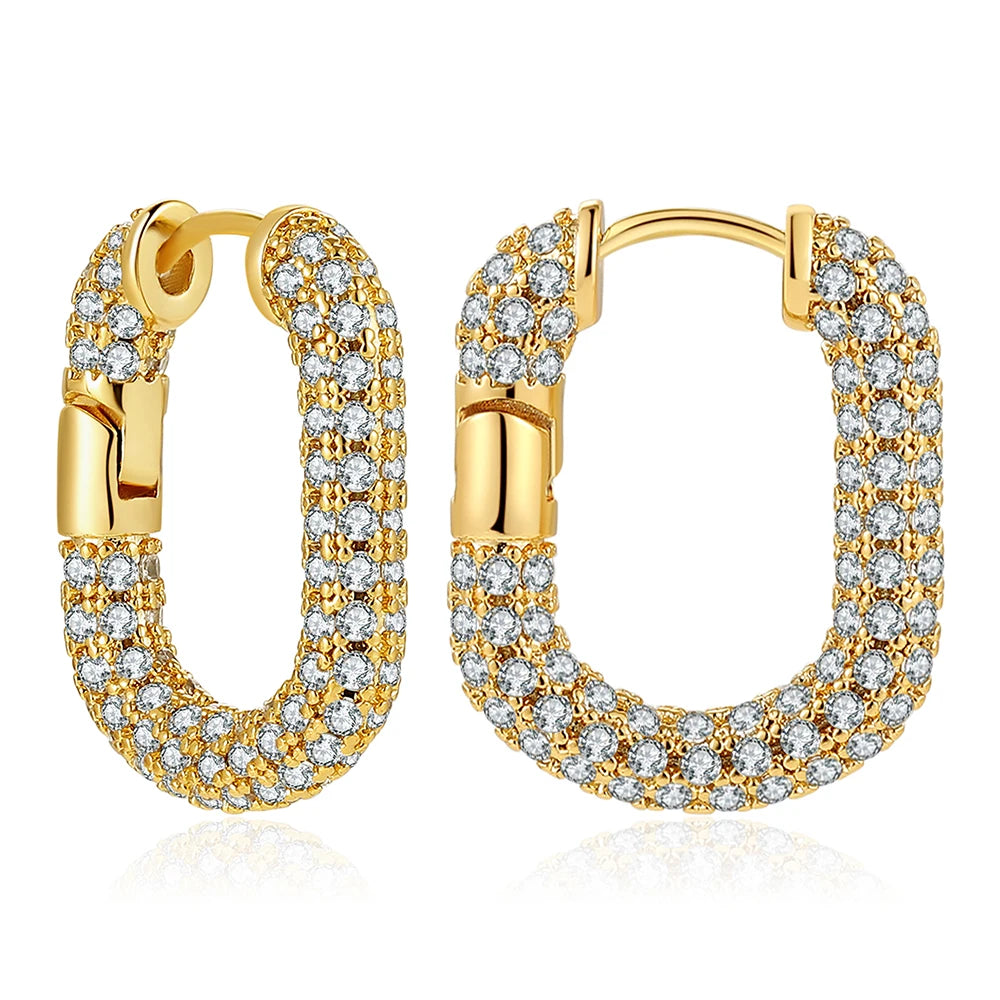 Fashion CZ Zircon Round Huggie Hoop Earrings for Women Geometric U Shape Ear Buckle Hoops Gold Plated Stainless Steel