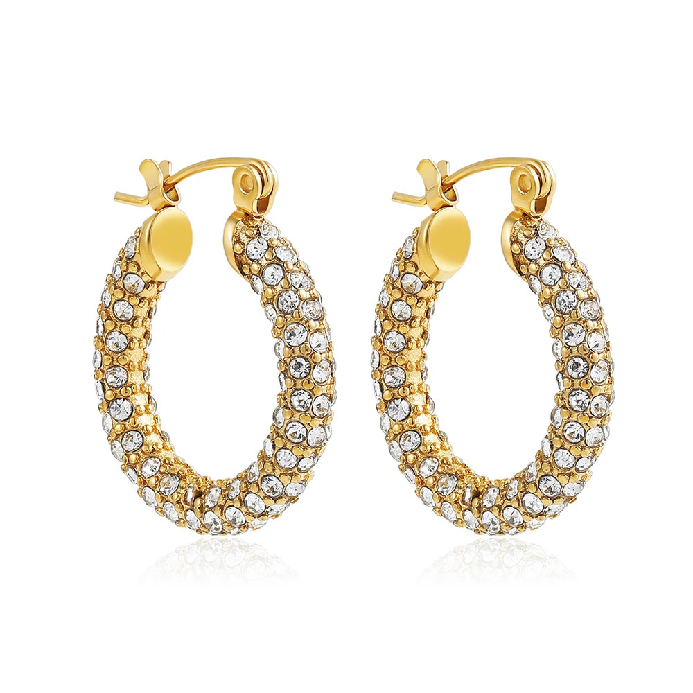 Fashion CZ Zircon Round Huggie Hoop Earrings for Women Geometric U Shape Ear Buckle Hoops Gold Plated Stainless Steel