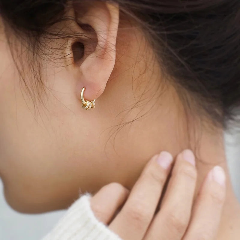 Stainless Steel Gold Plated Huggie Hoop Earrings Dainty Sparkling CZ Cluster Design Hypoallergenic Elegant Jewelry for Women