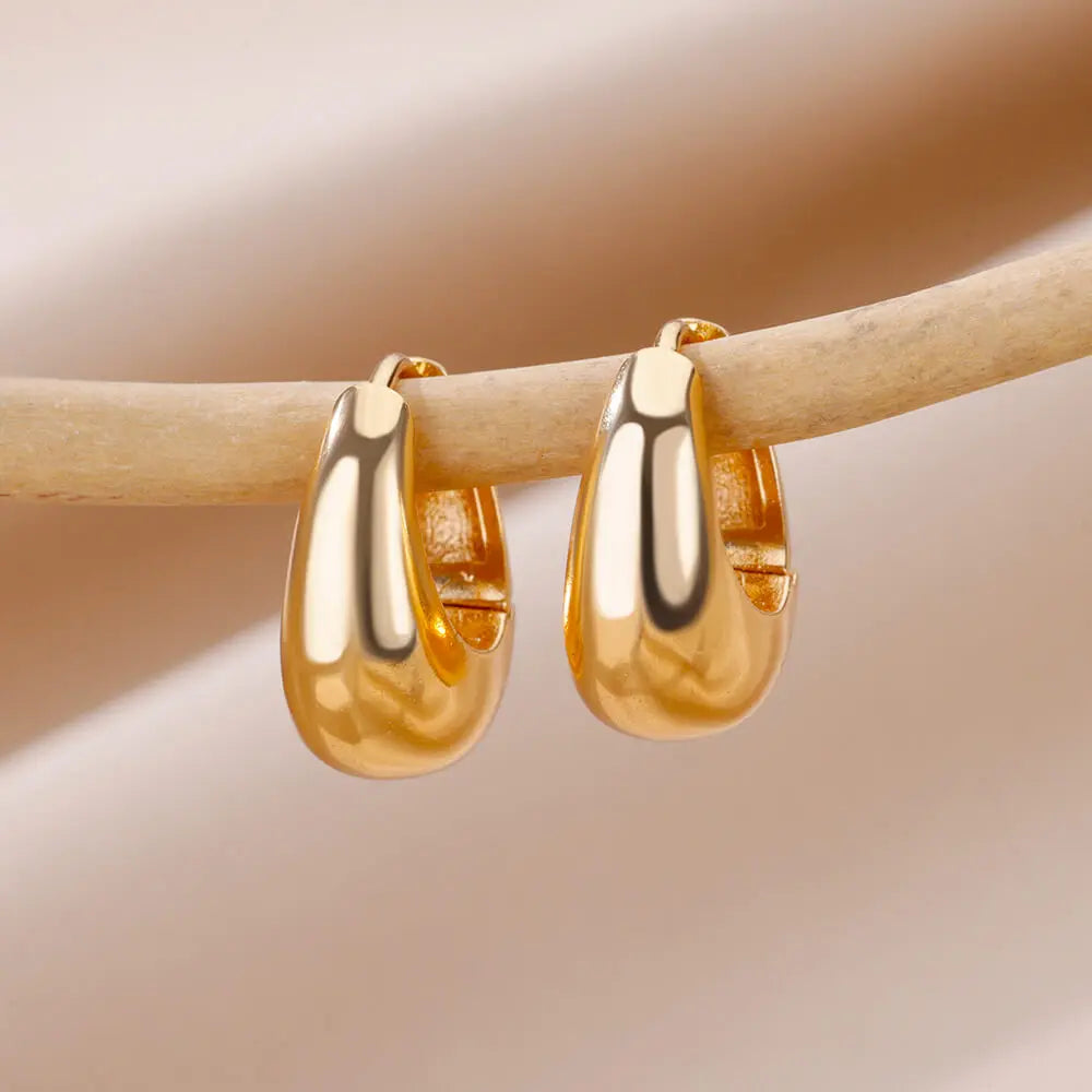 Chunky Drop Hoop Earrings - Stainless Steel Gold / SilverColor