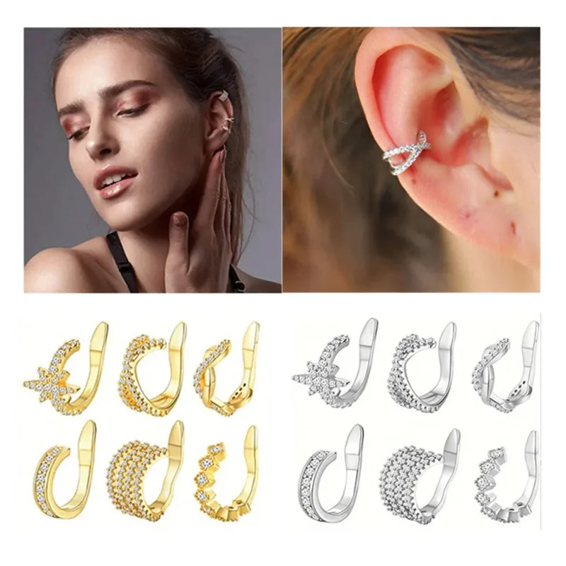 Cute Metal Leaf Earcuff Clips On Earring for Women Girls, No Fake Piercing Cartilage Earrings Ear Ring Without Hole