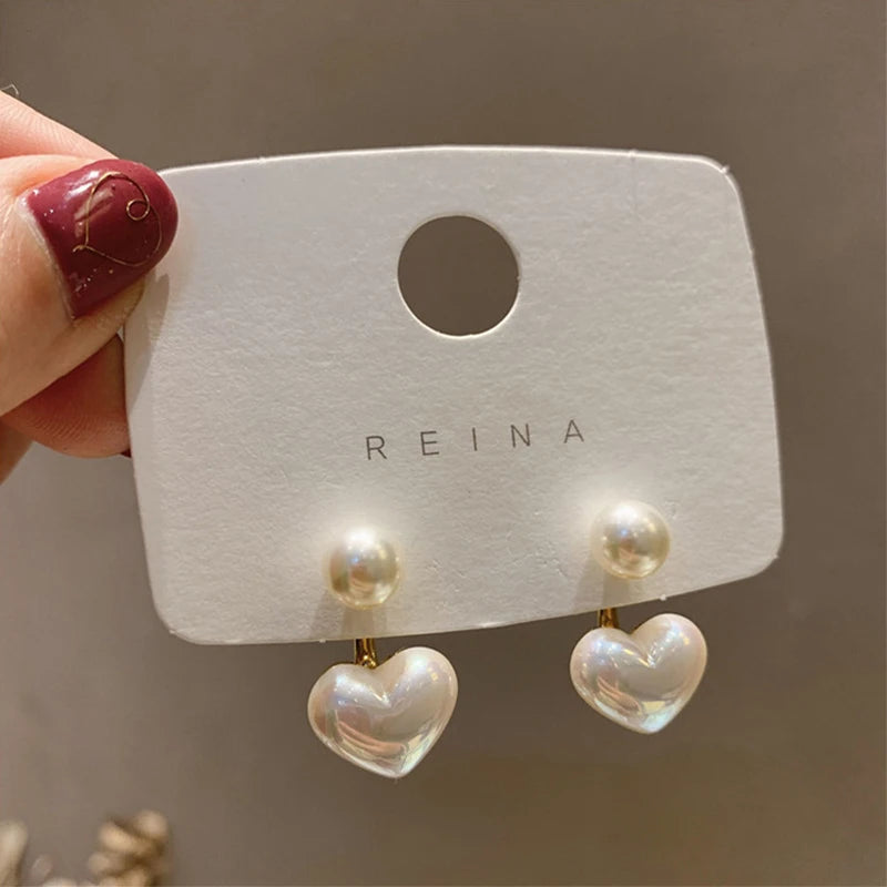 Fashion Contracted Heart Pearl Fine Earrings Joker Sweet Elegant Temperament Women Drop Earring Fashion Jewelry