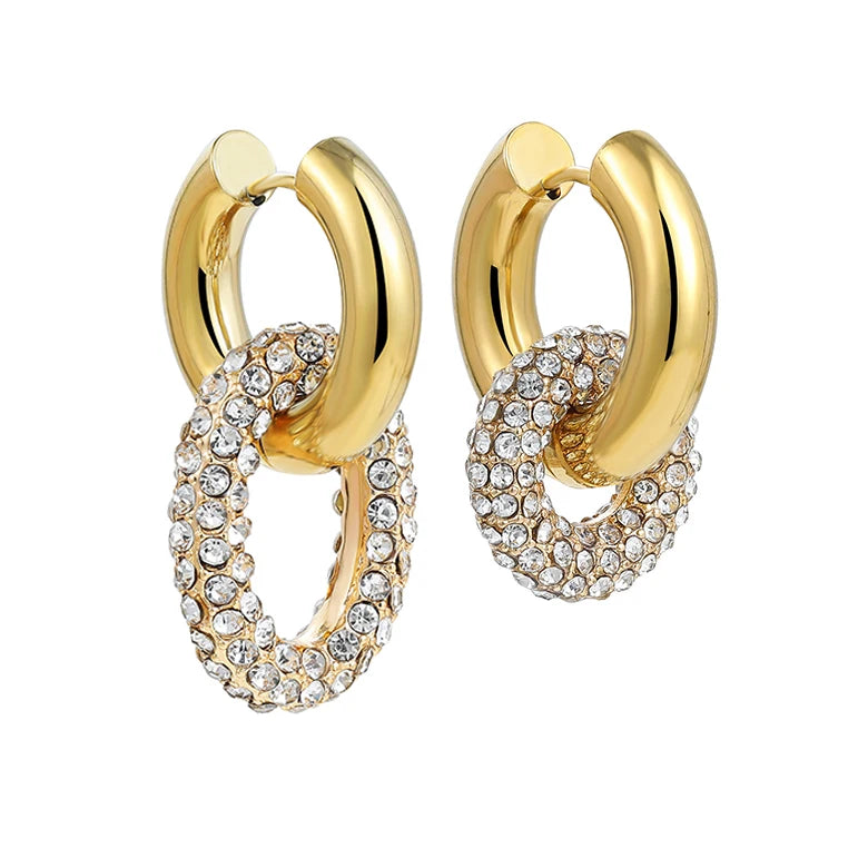 Fashion CZ Zircon Round Huggie Hoop Earrings for Women Geometric U Shape Ear Buckle Hoops Gold Plated Stainless Steel