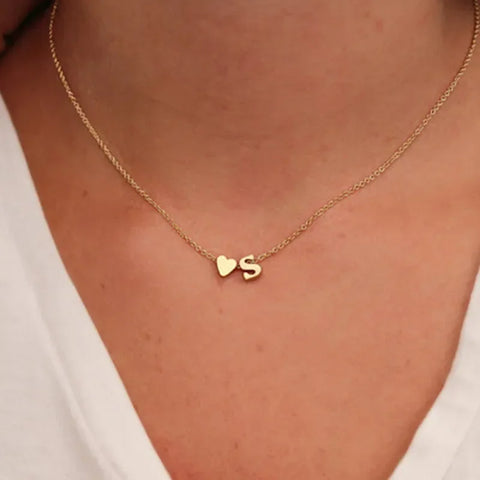 Tiny Heart Dainty Initial Necklace Gold Silver Color Letter Name Choker  For Women Pendant Jewelry Gift