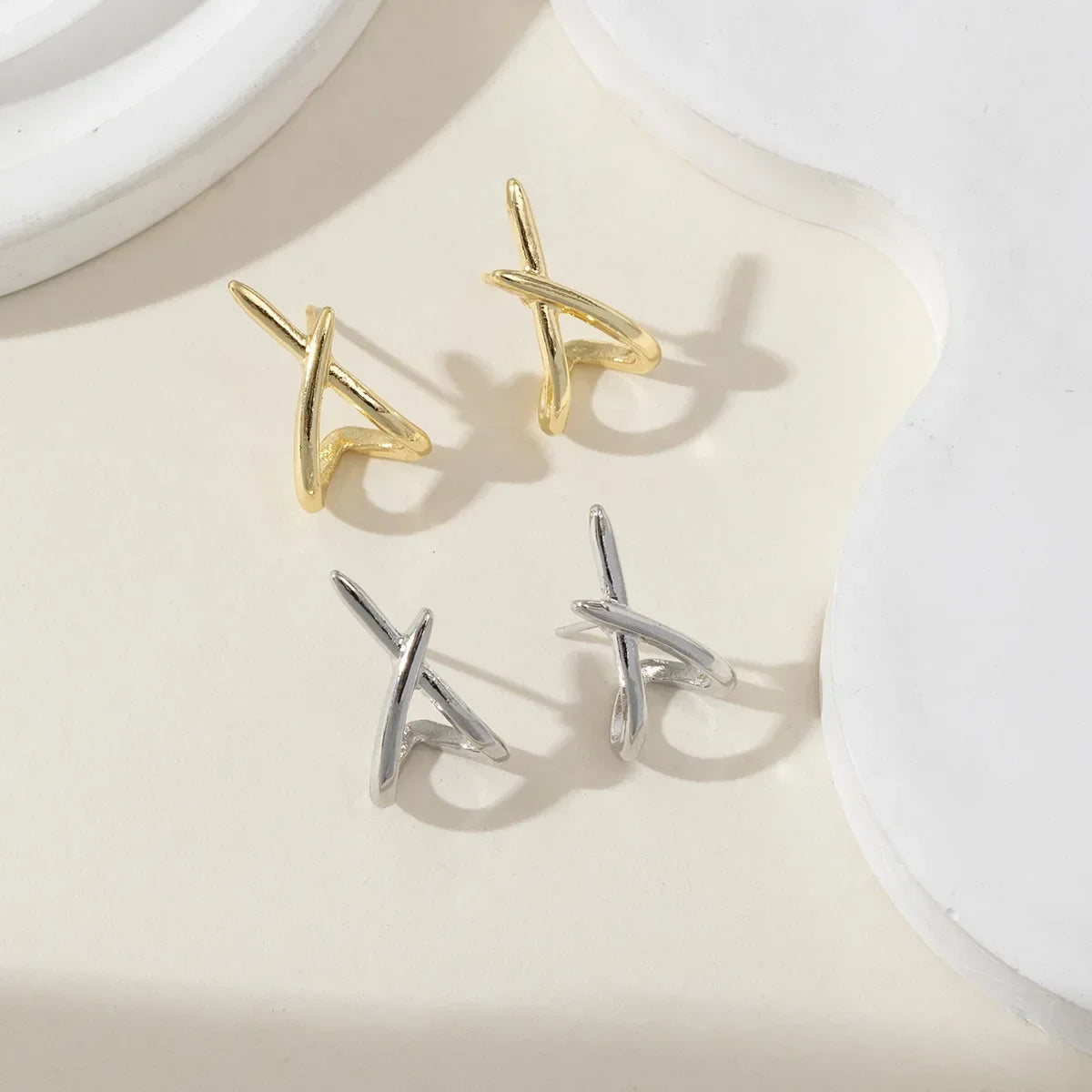Trendy Gold Color Cross Stud Earrings for Women Dainty Simple Minimalist Earring Fashion Jewelry Party Gifts