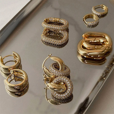 Fashion CZ Zircon Round Huggie Hoop Earrings for Women Geometric U Shape Ear Buckle Hoops Gold Plated Stainless Steel