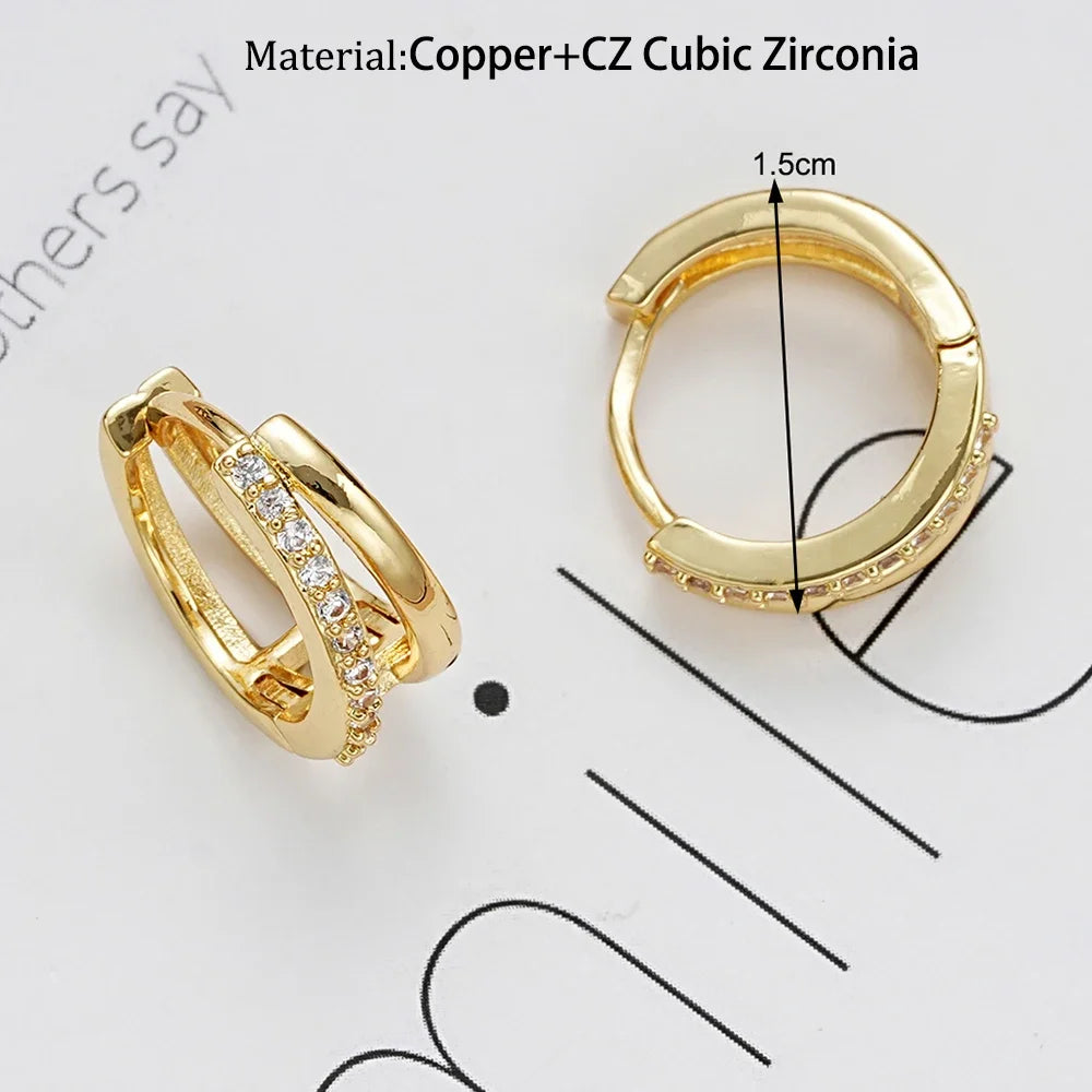 Dainty Tiny Layered Gold Plated Copper Metal Paved CZ Huggie Hoop Earrings for Women Girls Luxury Elegant Catilage Hoops Jewelry