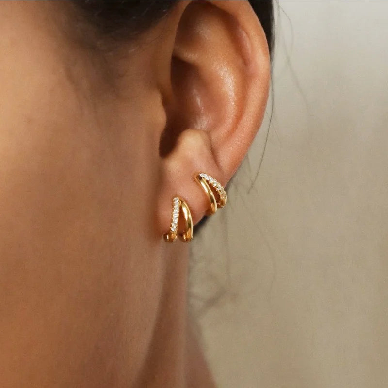 Fashion Stainless Steel Zircon Hoops Earrings Vintage Crystal Zirconia