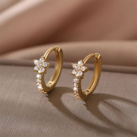 Fashion Stainless Steel Zircon Hoops Earrings Vintage Crystal Zirconia