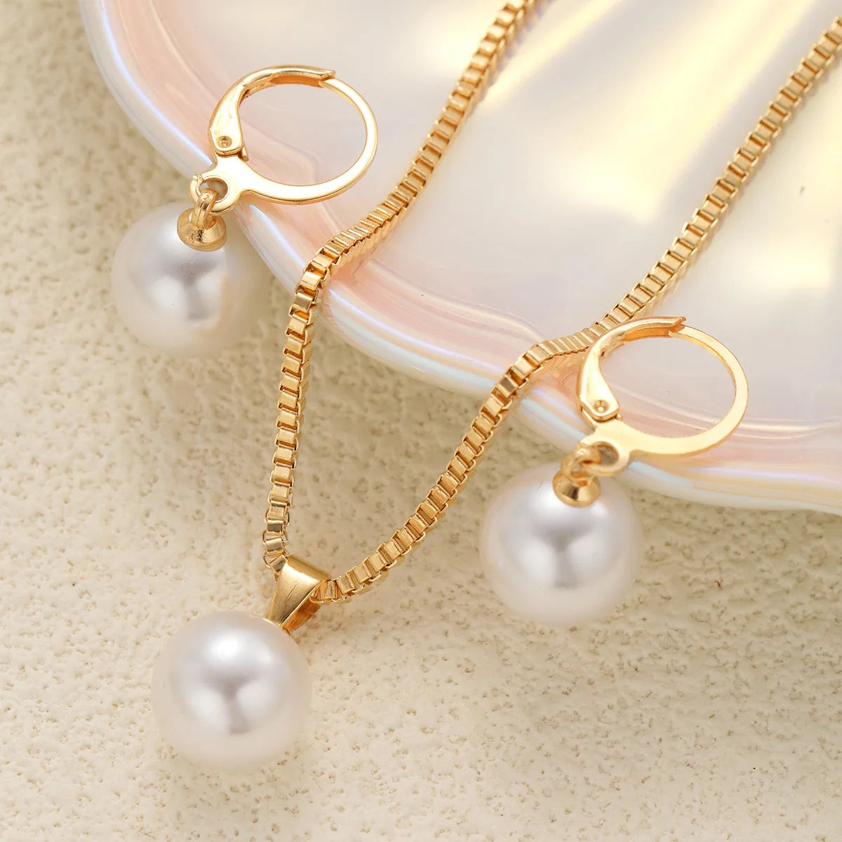 Fashion Pearl Jewelry Set For Women Dangle Earrings Pendant Necklace Simple Dainty Daily Wear Outfit  Party Accessories