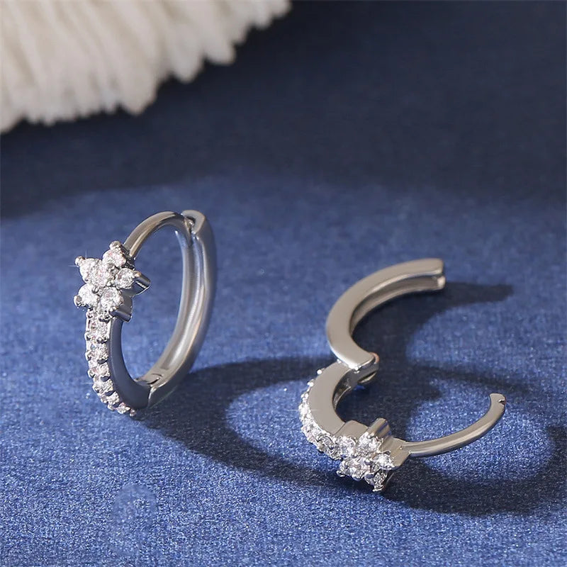 Fashion Stainless Steel Zircon Hoops Earrings Vintage Crystal Zirconia