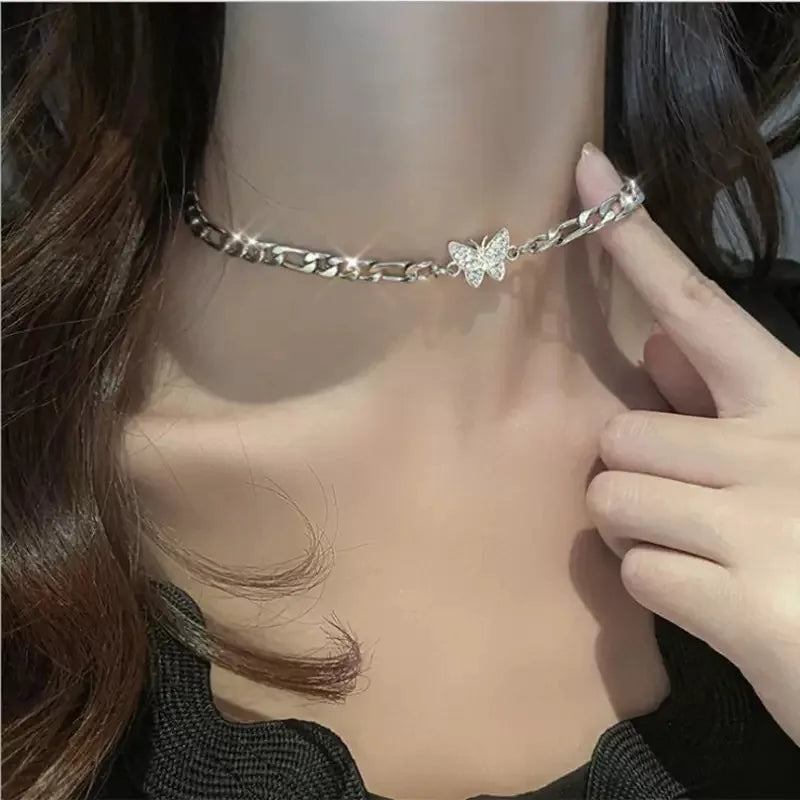 Shiny Butterfly Necklace Exquisite Double Layer Clavicle Chain Pendant Necklace Fashion Jewelry Gift