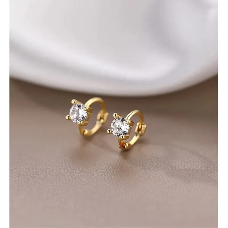 Dainty Tiny Layered Gold Plated Copper Metal Paved CZ Huggie Hoop Earrings for Women Girls Luxury Elegant Catilage Hoops Jewelry