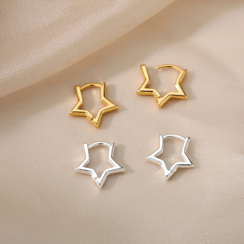 Stainless Steel Star Hoop Earrings