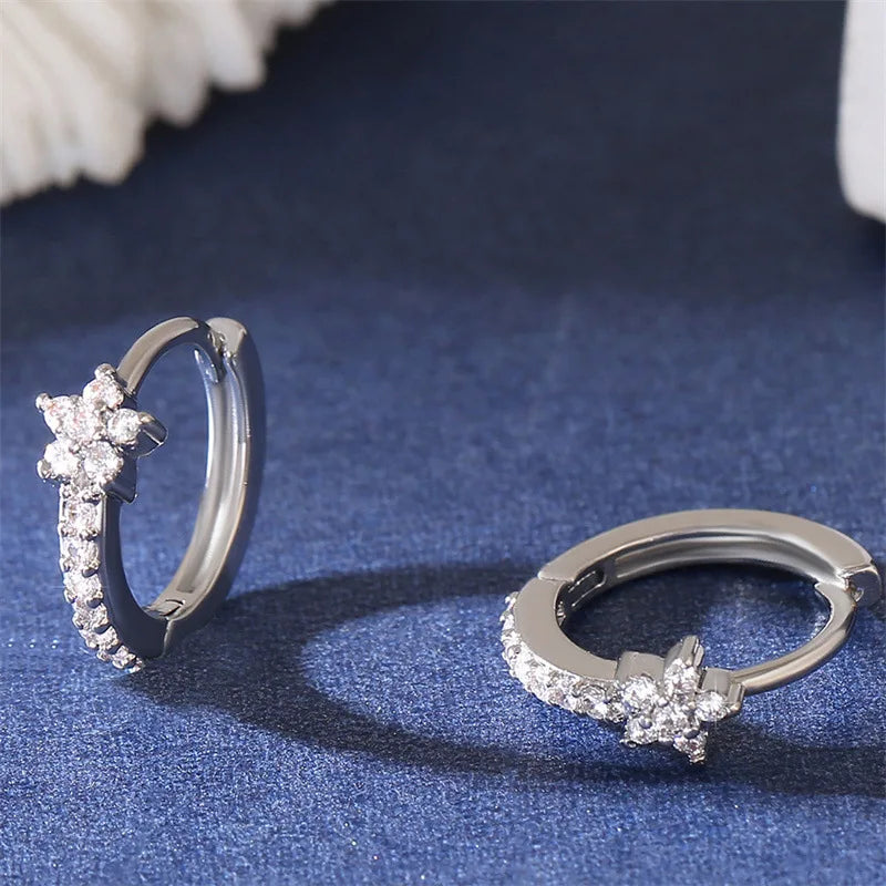 Fashion Stainless Steel Zircon Hoops Earrings Vintage Crystal Zirconia