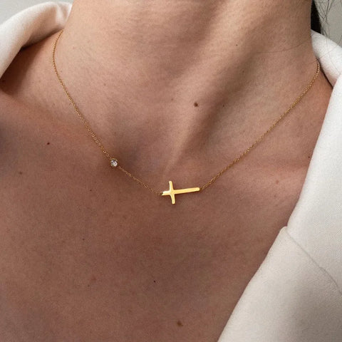 Stainless Steel Necklace for Women Vintage Style Gold Color Cross Shape Necklace