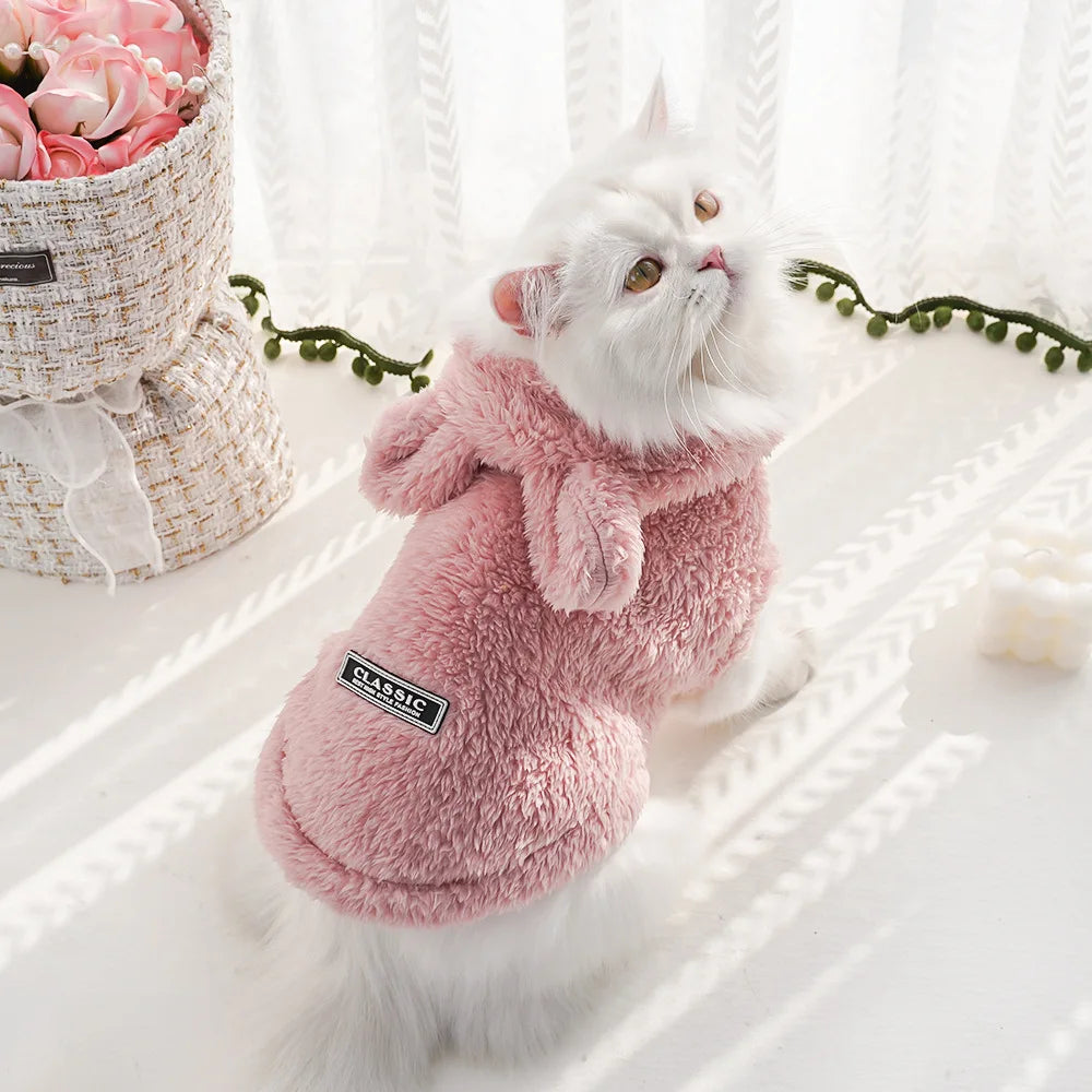 Pet Soft Fleece Clothes Cute Hoodie Coat for Small Medium Dogs Cats Autumn Winter Puppy Hooded Jacket Sweater Pug Apparel