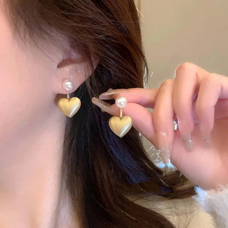 Fashion Contracted Heart Pearl Fine Earrings Joker Sweet Elegant Temperament Women Drop Earring Fashion Jewelry
