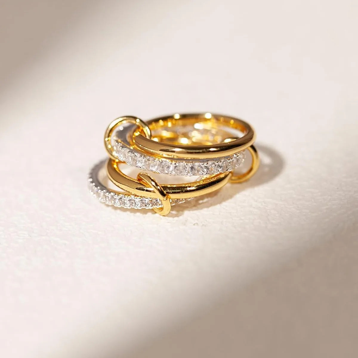 Niche Two-Color Four-Ring Copper Jewelry Ring, Hypoallergenic, Ins Style, Stacking Artifact