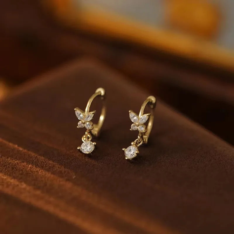 Dainty Tiny Layered Gold Plated Copper Metal Paved CZ Huggie Hoop Earrings for Women Girls Luxury Elegant Catilage Hoops Jewelry